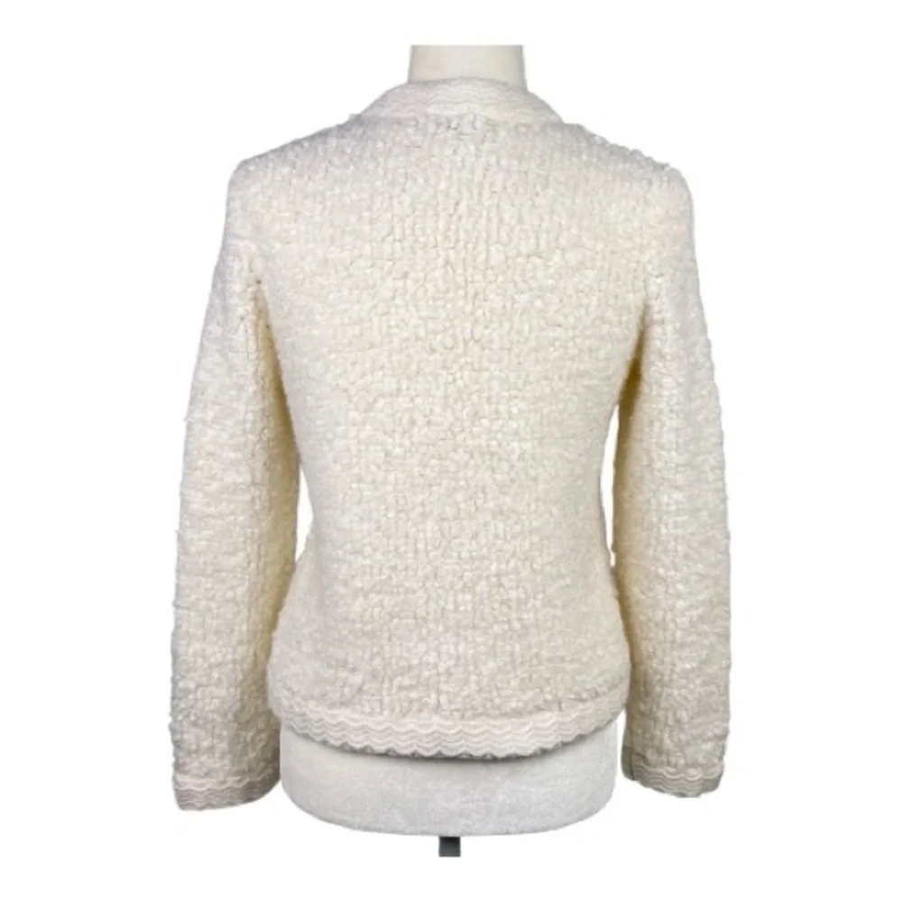 Talbots Boucle Ivory Wool Blend Button Front Cardigan Sweater Jacket